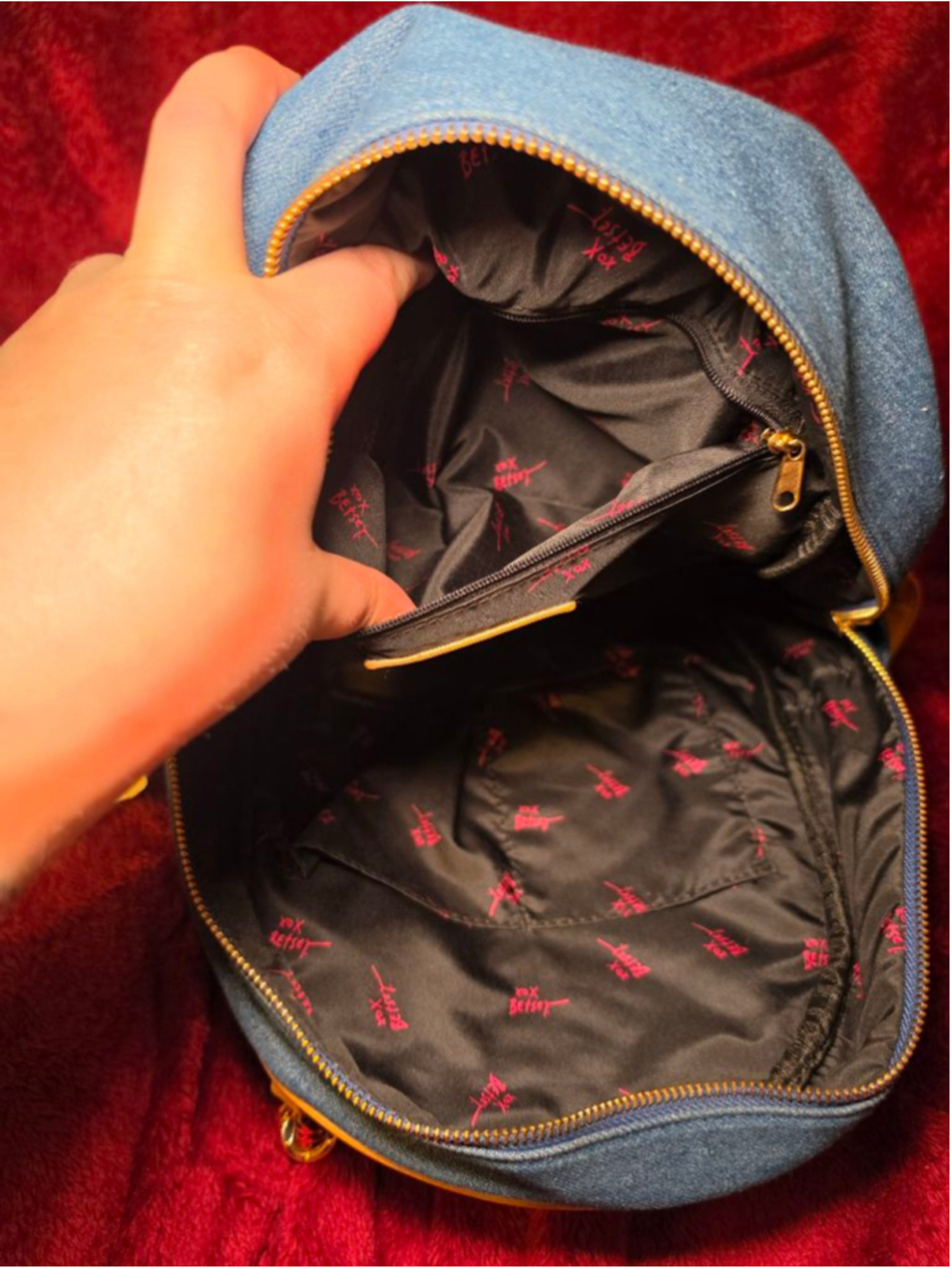 Betsey Johnson Blue Denim Backpack One Size with Brown Straps - Picture 5 of 6